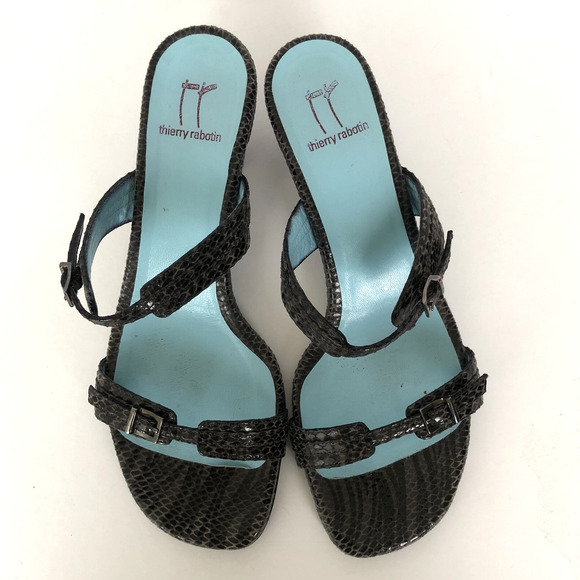 THIERRY RABOTIN Kitten Heel Shoes Sz 36.5 / 6.5 Snake Adjustable Straps Italy - Picture 13 of 14